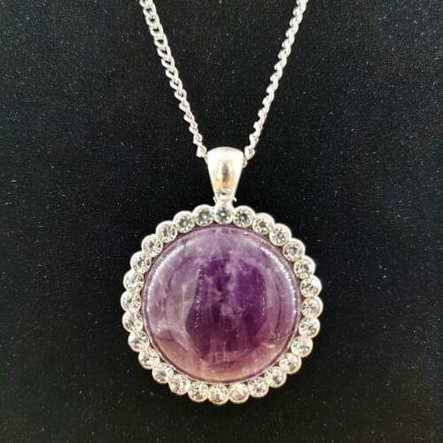 Factory New Fashion Round Sun Flower Rhinestone Crystal Natural Stone Pendant Necklace for women