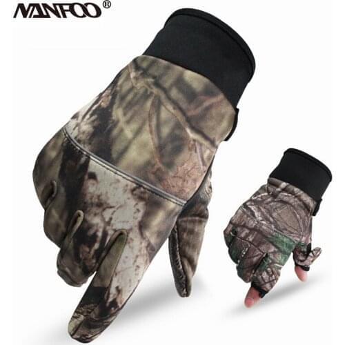 Autumn Winter Outdoor Bionic Camouflage Full Gloves Hunting Keep Warm Gloves Two Fingers Anti-slip Riding Gloves Unisex Mitten