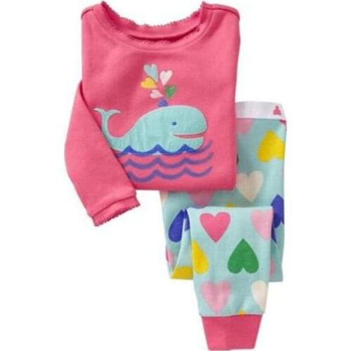 Pink Whale Girls Sleepwear Suits 100% Cotton Long Children Clothes Sets Girl T-Shirts Heart Pants Sets Pink Kids Pyjamas Pajama