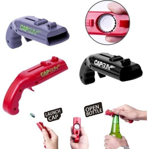 Portable Cap Gun Creative Flying Cap Launcher Bottle Beer Opener Bar Tool Drink Opening Gun Shaped Bottle Lids Shooter Red Gray