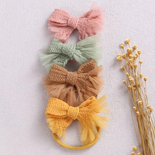 30pcs Baby Lace Hair Bows Nylon Headbands,Newborn Thin Nylon Turban Traceless Infant Hairband Girls New Trand Braid Bow Headband