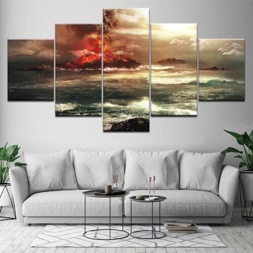 Canvas Prints Painting Wall Art 5 Panel Mountains Volcano Paint Pictures Livingroom Landscape Posters Home Decoration