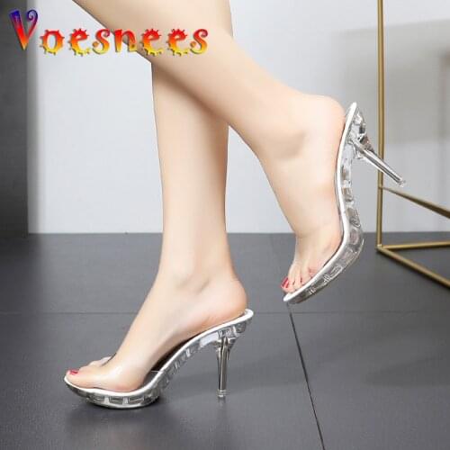 Shoes Woman Summer Sexy High-heeled Sandals Slippers Female Transparent Crystal Waterproof Drag Sandals Thick Fish Head Sandals