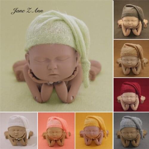 Newborn photography clothing baby cute Mohair handmade knitted long tail soft hat infant studio shooting twins cap albumn prop