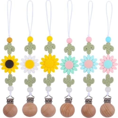 Baby Infant Toddler Dummy Pacifier Soother Nipple Wooden Chain Clip Holder Gift
