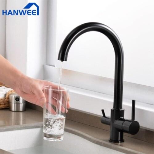 HANWE Filter Kitchen Faucet Drinking Water Chrome Deck Mounted Mixer Tap 360 Rotation Pure Water Filter Kitchen Sinks Taps 81038