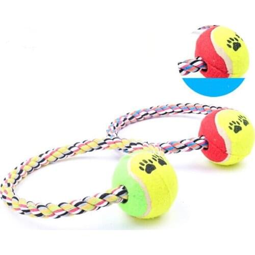 Pet Dog Training Toys Cotton Braided Rope Toys With Tennis Ball Pet Tooth Cleaning Circle Molar Chw Toys Wholesale Pet Supplies