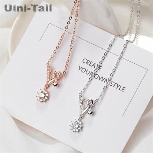 Uini-Tail hot new 925 sterling silver fashion V-shaped tassel sun flower letter necklace simple temperament fashion trend ED149