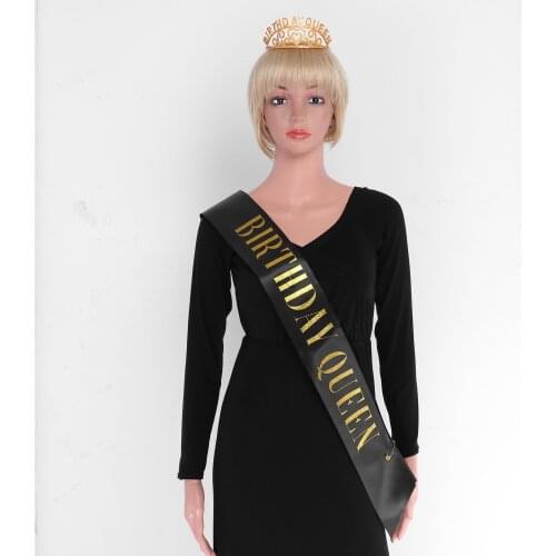 Birthday Decorations Rhinestone Diadem Queen Crown Birthday Queen Glittery Satin Belt and Crown Birthday Party Supplies Gifts