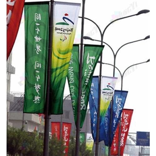 Street Lamp Pole Polyester Mesh Banner, Advertising perforated polyester Flags, Logo flags, Outdoor Road Lamp Banner