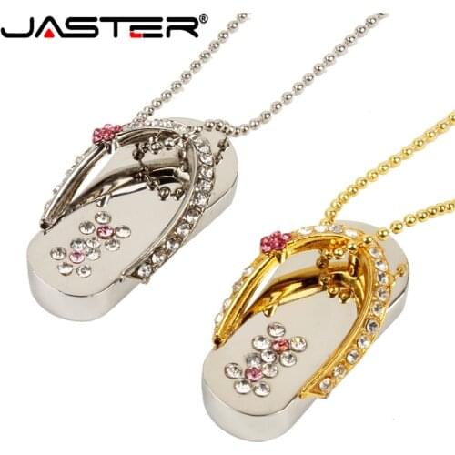 JASTER Lovely metal Jewelry slipper crystal USB Flash Drive special gift fashion pendrive 4GB 16GB 32GB 64GB memory stick gift