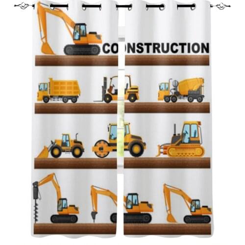 Yellow Excavator Mechanical Car Window Curtains for Living Room Home Decor Child Bedroom Kitchen Curtains Drapes