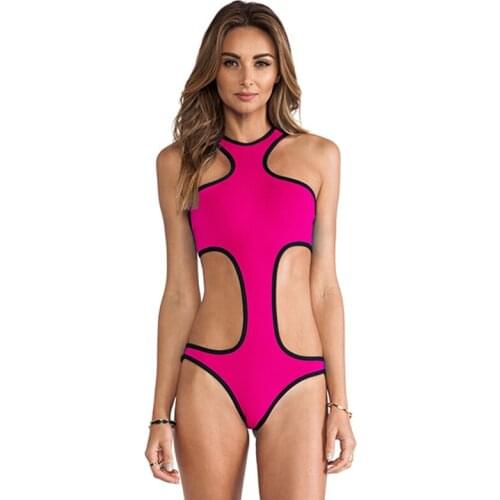 Vintage High Waist Women Sexy Polyester One piece Swimsuit 4 Colors Bandage Bathing Suit Sexy Monokini Cut out Push up Swimwear