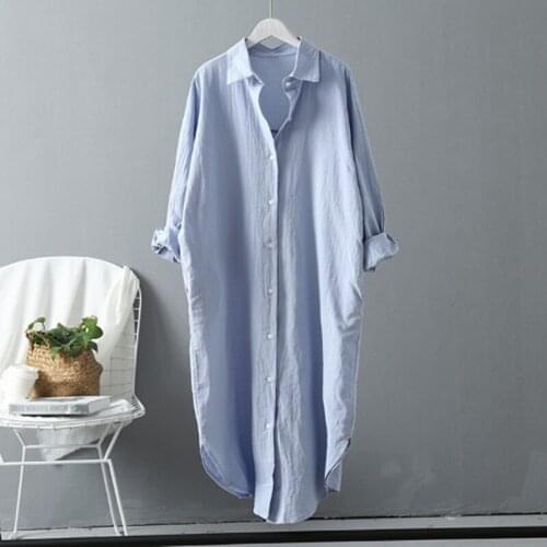 Fashion Woman Long Shirt Dress Cotton Clothing White Boho Beach Big Maxi Blue Dresses Spring Summer 2021 Oversized Robe
