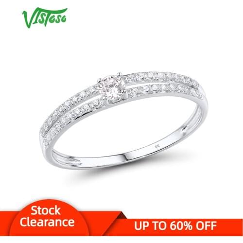 VISTOSO Gold Rings For Women Genuine 9K 375 White Gold Ring Sparkling White CZ Promise Band Rings Anniversary Fine Jewelry