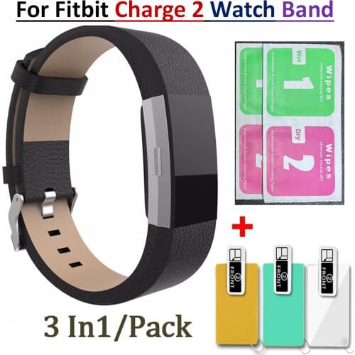 3pcs Screen Protective film for Fitbit Charge 2 Smart Band Leather Wristband Bracelet Strap For Fitbit Charge2 Watch Accessories