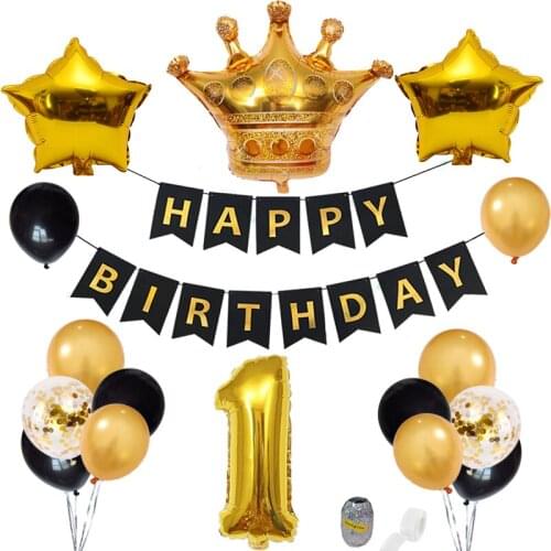 39pcs Crown Birthday Party Decorations Kids/Adult Baby Shower Boy Inflatable Crown Balloon Foil 1st Birthday Balloons Decoration