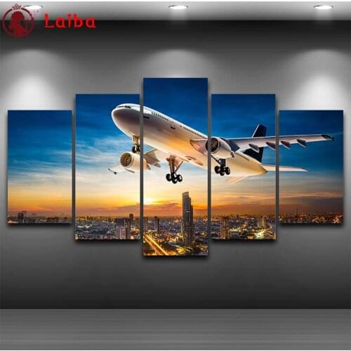 5pcs 3d diamond embroidery Sunset city landscape, airplane Diy full diamond painting stitch cross mosaic picture home art