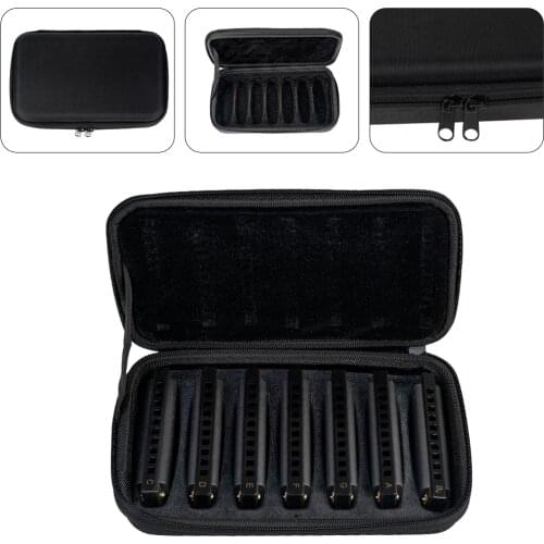 7 Piece Harmonica Set-G/ A/ Bb/ C/ D/ E/ F Key Pack w/ Zippered Case 10-Hole Diatonic Harmonica Mouth Organ Musical Instrument