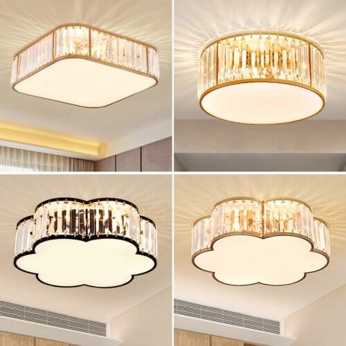 American Crystal Modern LED Ceiling lamp Lustres Gold/Black Crystal Round Lamp Fixtures For Living Room Kitchen Chandeliers