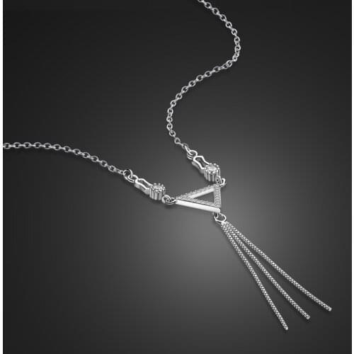 Authentic 100% 925 Sterling Silver Triangle Pendant Necklace Tassel Choker For Women Long Chain Silver Jewelry Gift