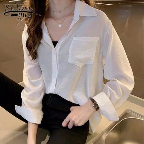 2021 Long Sleeve Solid White Shirts Women 4XL Plus Size Women Tops and Blouse Women Clothing Elegant Blusa Mujer De Moda 8895