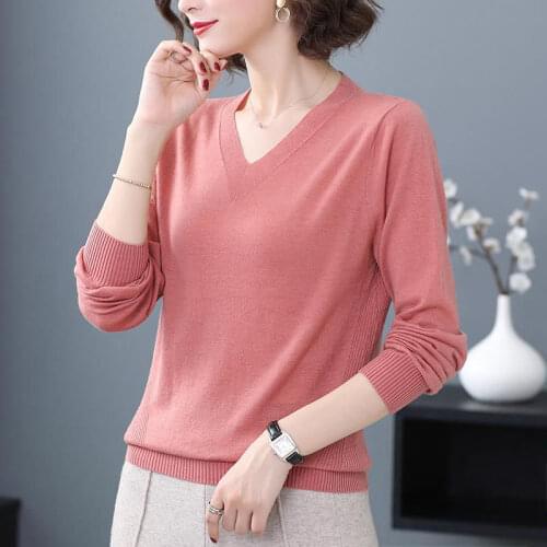 Elegant solid O-Neck sweater women Fashion casual long sleeve knitting short big plus Pullover female 2021 new blue spring tops