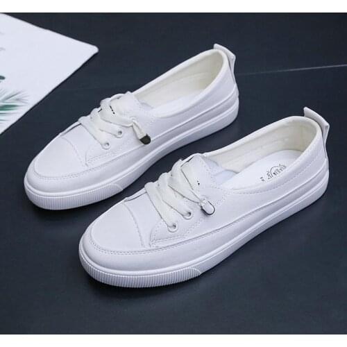 2021 Low platform sneakers women shoes female pu leather Walking sneakers Loafers White flat slip on vulcanize casual shoes