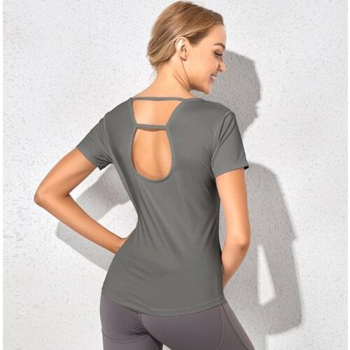 Summer Yoga Shirts Women Short Sleeve Hollow Back Nylon Gym Tops Fitness Woman Running Workout Sports T-Shirts Sportswear WA69