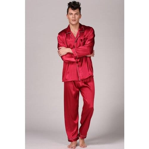 2020 Red Black Blue Male Pajama Set Satin Silk Mens Casual Nightwear Sleepwear Nightgown Robe халат мужской пижама Peignoir