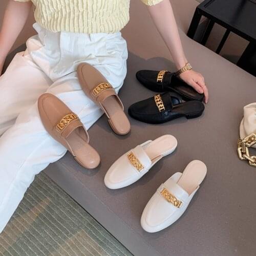2021 Mules Shoes Women Slides Outdoor Platform Slippers Metal Chain Buckle Decoration Summer Sandals