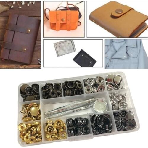 27RE 60/100 Sets Leather Snap Buttons Fasterners Kit with 4 Tools Metal Press Studs
