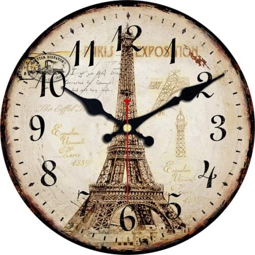 Chic Paris Tower Wall Clock,Round Wall Wooden Cardboard Clock,Modern Wall Clock for Home Decor, Silent & Non-Ticking Feature