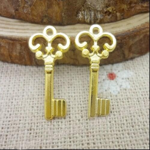 Wholesale 230PCS Gold-color Key Charms Pendant Fit Bracelets Necklace DIY Metal Jewelry Making