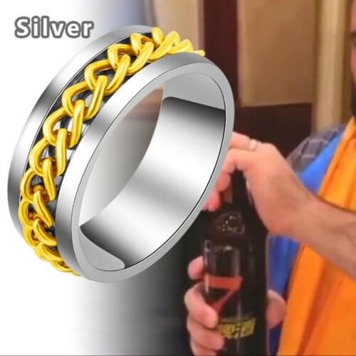 Open beer bottle caps artifact rotating ring male boom chain ring can rotate titanium steel ring