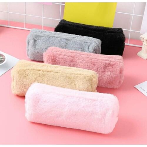 Lovely Girl Plush Fuzzy Fluffy Pencil Case Makeup Pouch Coin Purse Storage Bag Stationery Container
