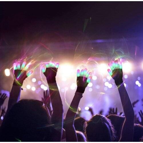 2PCS Cool LED Flashing Gloves with battery 6 Mode Light Up Finger Tip Lighting Glove Halloween New year Party DJ Magic Gloves