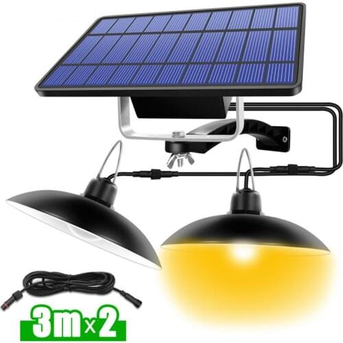 Single Double Head Solar Pendant Light Outdoor Indoor Lamp with Line Warm White White Lighting for Camping Home Garden Yard
