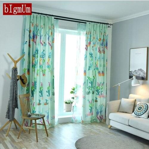 Simple Modern Flower Romantic Tulle Curtain For Living Room Cactus Print Girl Nordic Plant Bedroom Curtains Comfortable cortinas
