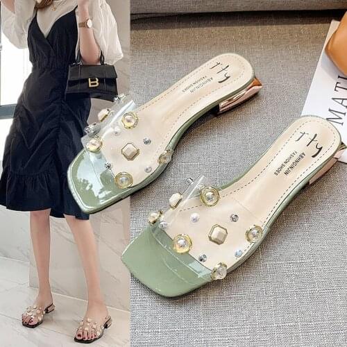 Clear Transparent Summer Slipper Women Shoes Woman Slides Metal Rivet Pearl Ladies Slippers Open Toe Women Slides Plus Size