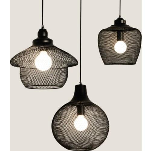 Retro Black Metal Bottle Lamp Bar Room Pendant Light E27 Netty Cage Droplight LED Pendant Light Fixtures For Dining Room WJ11