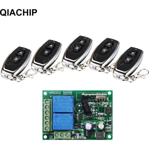 RF Remote Transmitter Led Light+ QIACHIP 433Mhz Universal Wireless Remote Control Switch AC 110V 220V 2CH Relay Receiver Module