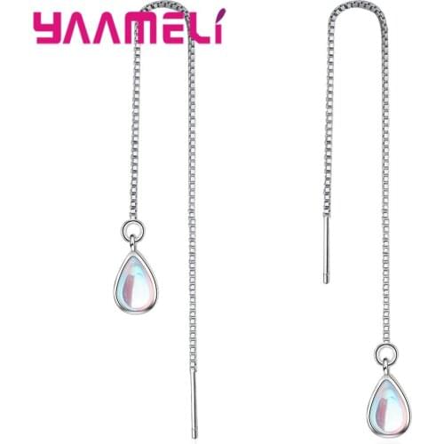 Solid 925 Sterling Silver Long Dangle Popular Water Drop Earrings for Women Girls Piercing Crystal Jewelry Wholesale