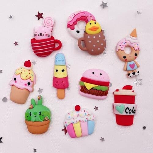 Resin Ice Cream Coke Hamburger Food Combination Flatback Figurine Cabochon Stone DIY Scrapbook Craft Key Chain Accessories OH56