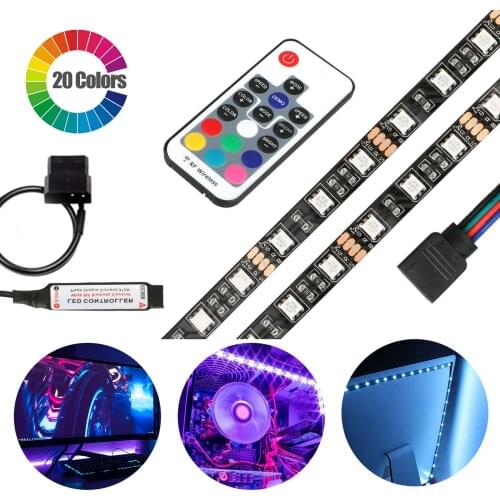12V RGB 5050 LED Strip light For PC Case Computer Case Ribbon Tape 1M 2M 17Key RF remote Controller Molex Connector 4Pin 1m 2m