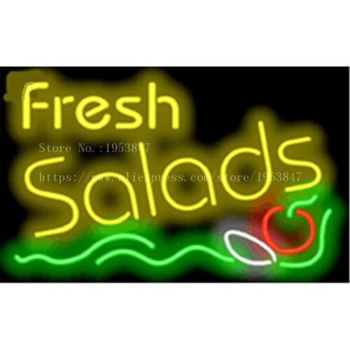 Fresh Salads Neon sign Real Glass Tube Bulbs Light Bar Beer Club Decoration Signboard drink Deli Shop Store 19"x15"