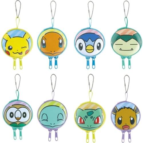 TAKARA TOMY Pokemon Anime Figures Round Coin Purse Storage Bag Gashapon Toys Pikachu Rowlet Squirtle Bulbasaur Eevee Kids Gifts
