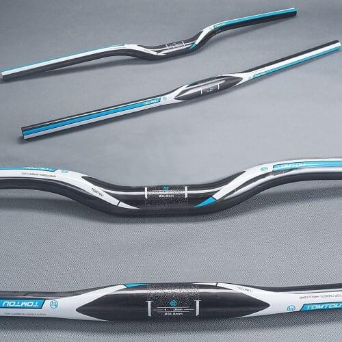 TOMTOU Glossy Full UD Carbon Fiber Bike Mountain Flat Riser Handlebar Cycling MTB Parts 31.8mm Blue