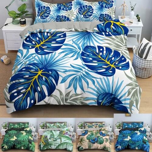 Tropical Leaves Butterfly Printed Duvet Cover Bedding Sets With Pillow Case Luxury Polyester Bedspread Queen/King Size Gifts