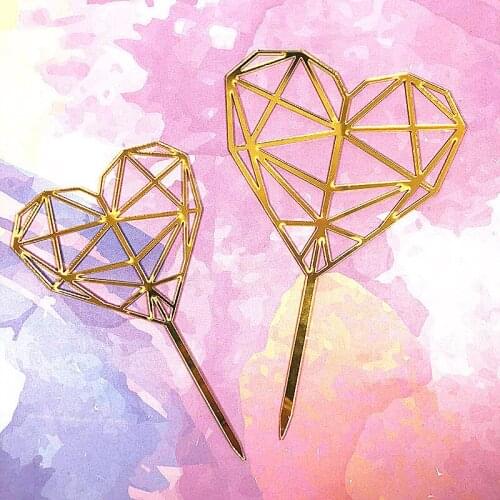 1PCS Gold Acrylic Heart Collection Cake Topper Dessert Decoration For Birthday Lovely Gifts Insert Party Decor Party Supplies